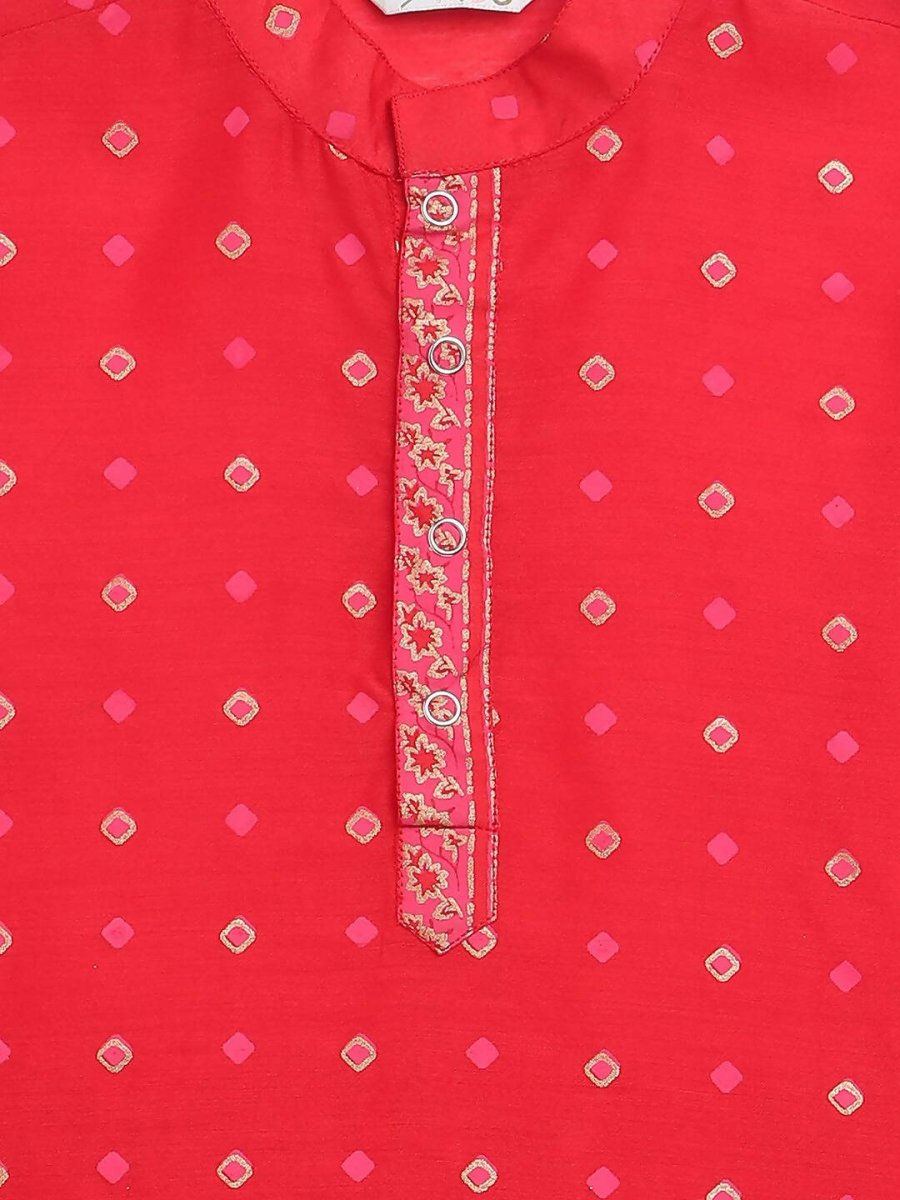 Ahalyaa Red Chnaderi Gold Khari Print Kids Kurta Churidar Set For Boys - Distacart