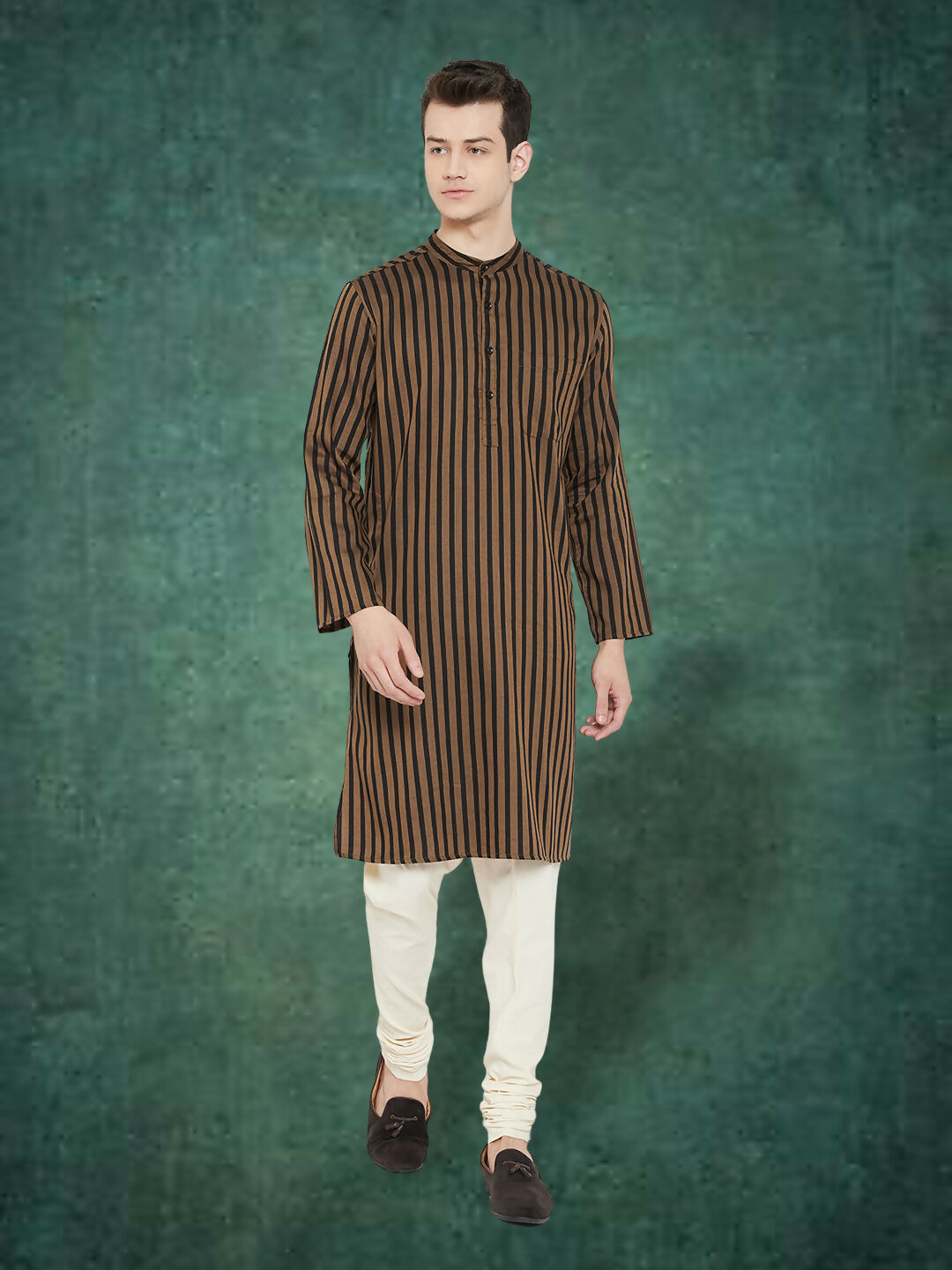 Even Apparels Men's Striped Brown and Black Kurta - Distacart
