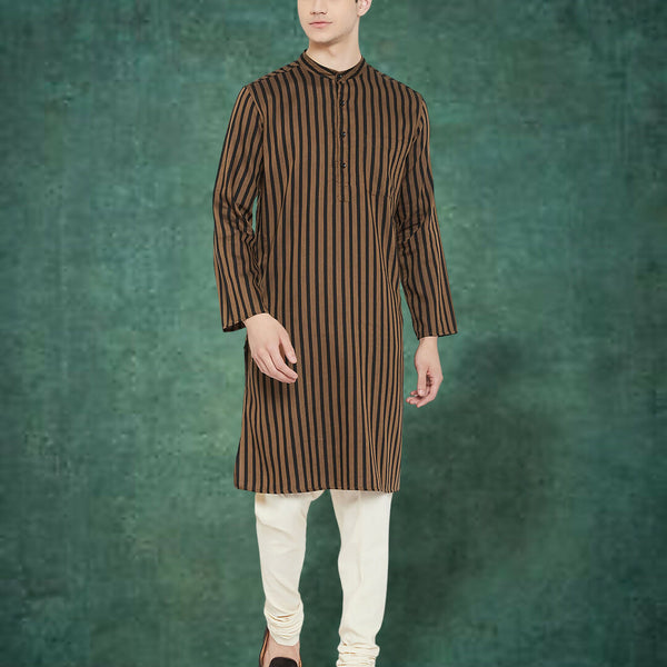 Even Apparels Men's Striped Brown and Black Kurta - Distacart