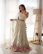 Thumbnail for Joban Fashion white Lehenga Georgette Coding Dori with Sequence with Rivet Moti