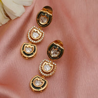 Thumbnail for Meenakari and Diamond Studded Dangler Earrings (Gold) - Ruby Raang - Distacart