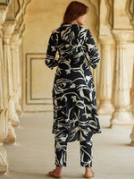 Thumbnail for Kalini Abstract Printed Shirt Collar Pure Cotton A-Line Kurta with Trousers - Distacart