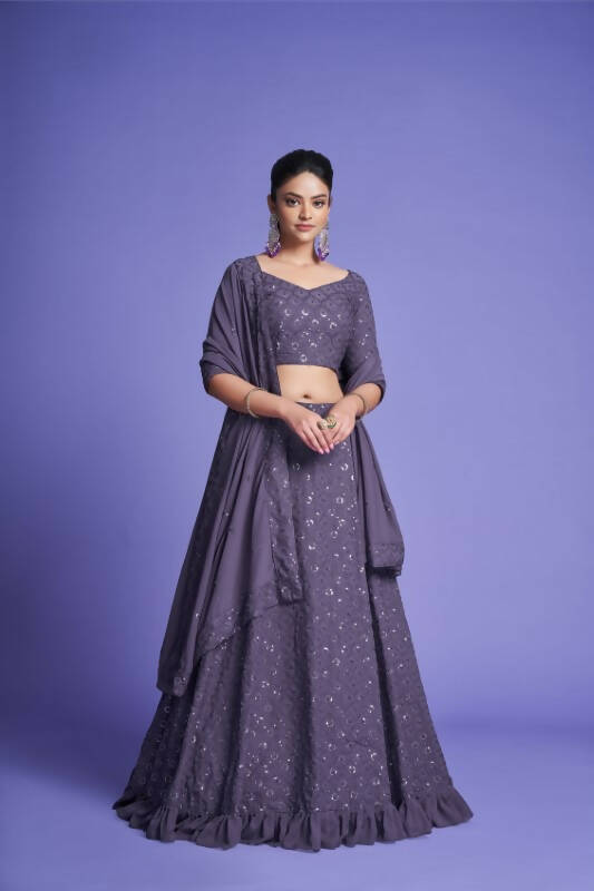 Aastha Fashion Women's Mauve Purple Diamond Georgette Thread & Sequins Embroidery Party Wear Lehenga Choli - Distacart