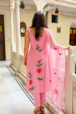 Thumbnail for The52 Pink Women's Gorgeous Printed Viscose Fabric Straight Kurta Pant with Dupatta Set - Distacart