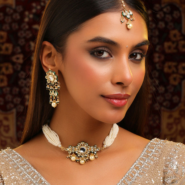 Ruby Raang Floral Kundan Studded Jewellery Set - Distacart