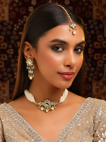 Ruby Raang Floral Kundan Studded Jewellery Set - Distacart