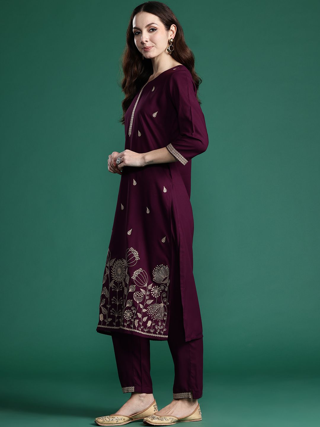 Indo Era Ethnic Motifs Embroidered Sequinned Kurta with Trousers