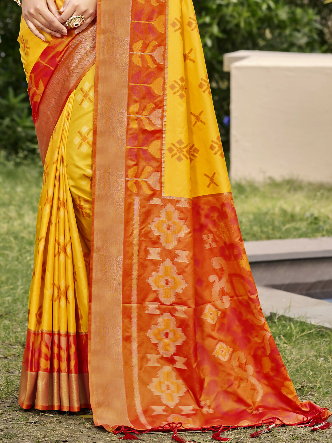 Astita Pochampalli Silk Yellow Saree