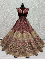 Thumbnail for Jyoti Fashion Women's Maroon Velvet Fancy Dori & Sequins Multi Thread Embroidered with Diamond Work Wedding Lehenga Choli - Distacart