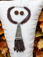 Thumbnail for Inhanns Day-To-Dinner Tie Shaped Oxidized Black Metal Multi-Layered Long Necklace Set - Coffee - Distacart
