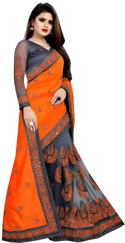 Dishitha Creation Indian Women's Designer Embroidered Art Silk Saree - Orange - Distacart