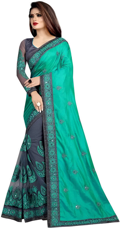 Dishitha Creation Indian Women's Designer Embroidered Art Silk Saree - Green - Distacart
