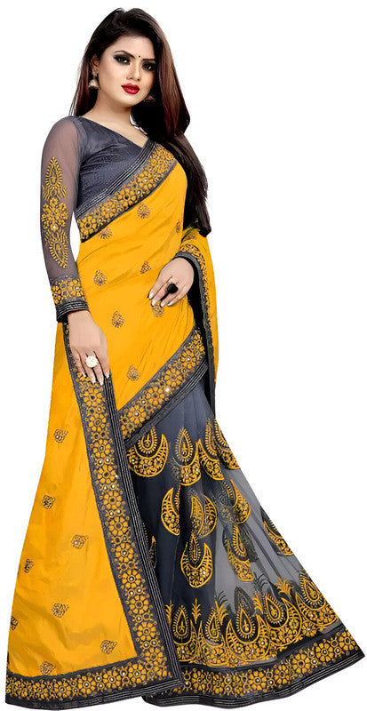 Dishitha Creation Indian Women's Designer Embroidered Art Silk Saree - Yellow - Distacart
