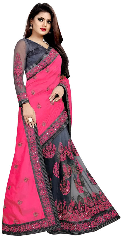 Dishitha Creation Indian Women's Designer Embroidered Art Silk Saree - Pink - Distacart