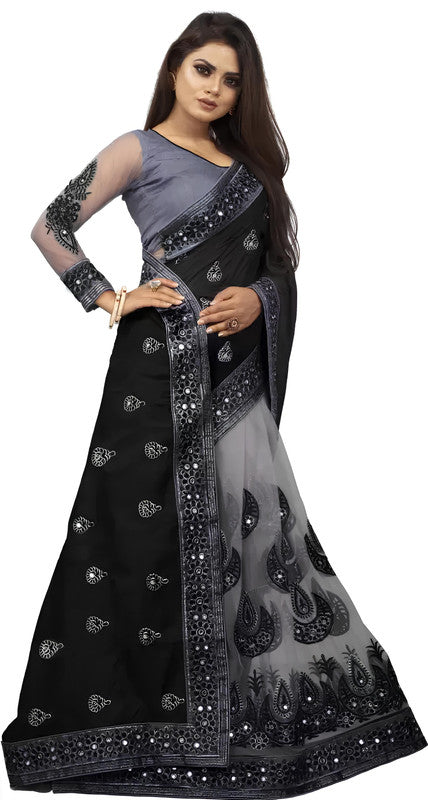 Dishitha Creation Indian Women's Designer Embroidered Art Silk Saree - Black - Distacart