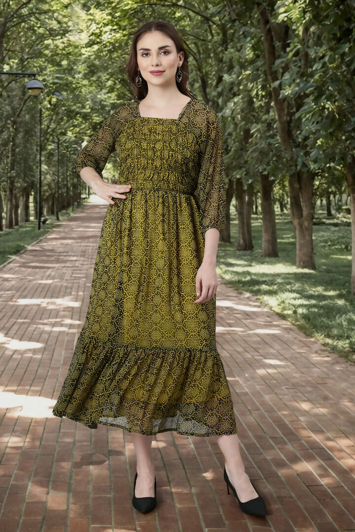 Souchii Black Bandhani Printed Ethnic Fit & Flare Dress - Dista