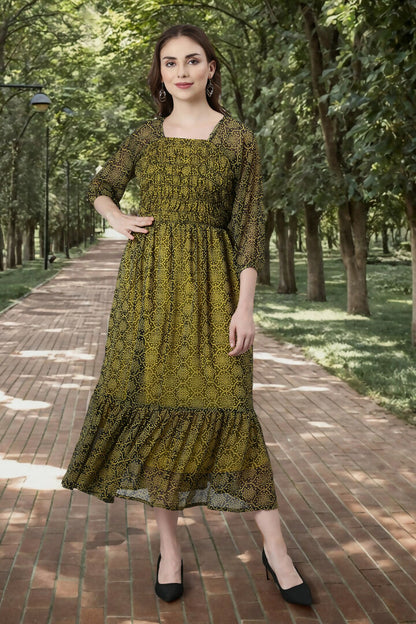 Souchii Black Bandhani Printed Ethnic Fit & Flare Dress - Dista
