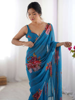 Thumbnail for Traditional Partywear Blue Georgette Fancy Saree-Pavitra