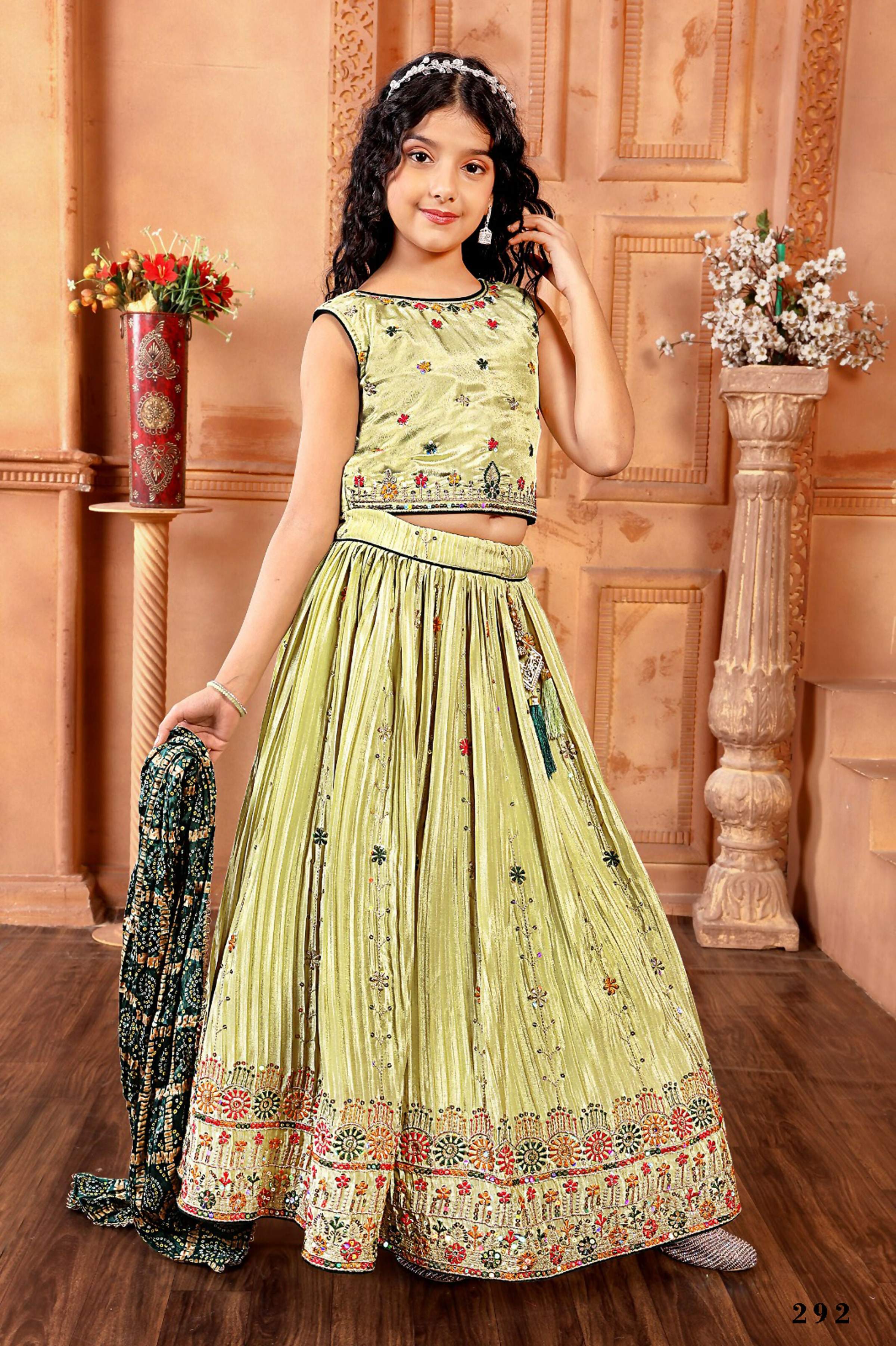 Kids Functional Designer Pista Chinon Fab Lehenga choli - Aaradhna - Distacart