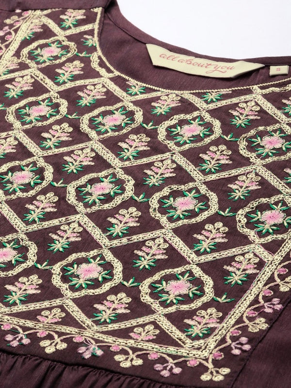 All About You Floral Embroidered Pleated Sequinned Kurta with Trousers - Distacart