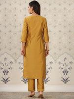 Thumbnail for Ode by House of Pataudi Geometric Embroidered Mirror Work Kurta With Trousers - Distacart
