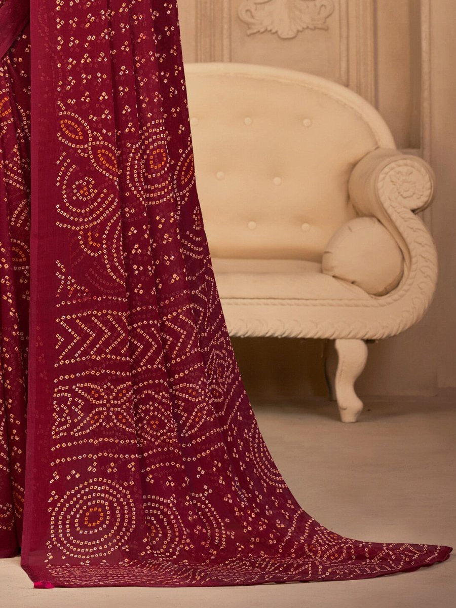 Anouk Bandhani Printed Pure Chiffon Saree - Distacart