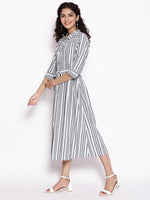 Thumbnail for AURELIA Blue & White Striped Shirt Midi Dress With Waist Tie Up - Distacart