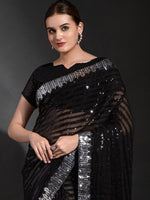 Thumbnail for Anouk Black & Silver-Toned Embellished Sequinned Pure Georgette Saree - Distacart