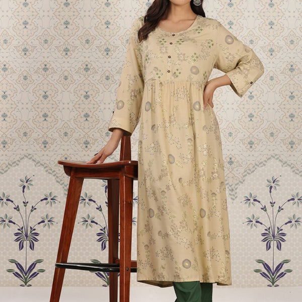 Ode by House of Pataudi Ethnic motifs Printed Mirror Work Detailed A-Line Kurta - Distacart