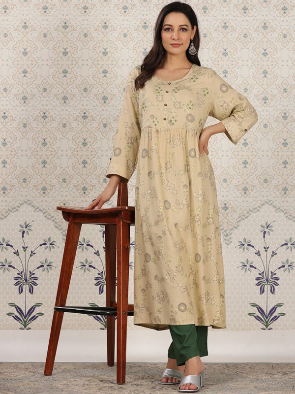 Ode by House of Pataudi Ethnic motifs Printed Mirror Work Detailed A-Line Kurta - Distacart