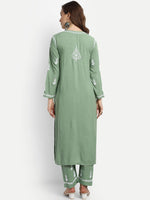 Thumbnail for ADA Ethnic Motifs Embroidered Chikankari Kurta with Trousers - Distacart