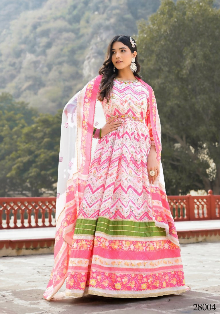 Wedding Designer Multi Soft Dola Silk Anarkali suit with Dupatta - Sanj - Distacart