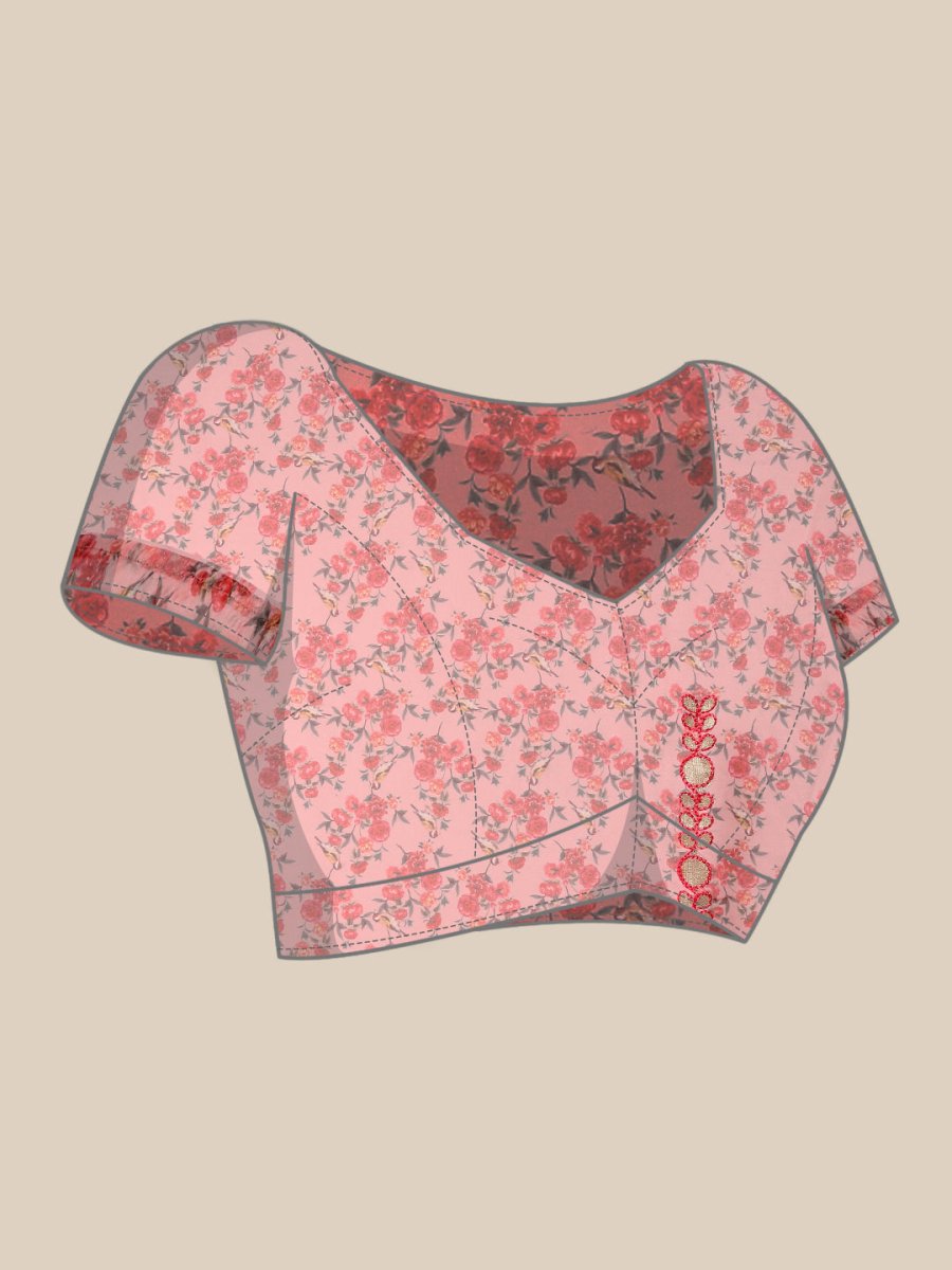 Anouk Pink Floral Printed Organza Saree - Distacart