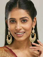 Thumbnail for Nuyug 22K Gold-Plated Elegant Kundan Studded & Beaded Floral Chandbali Earrings