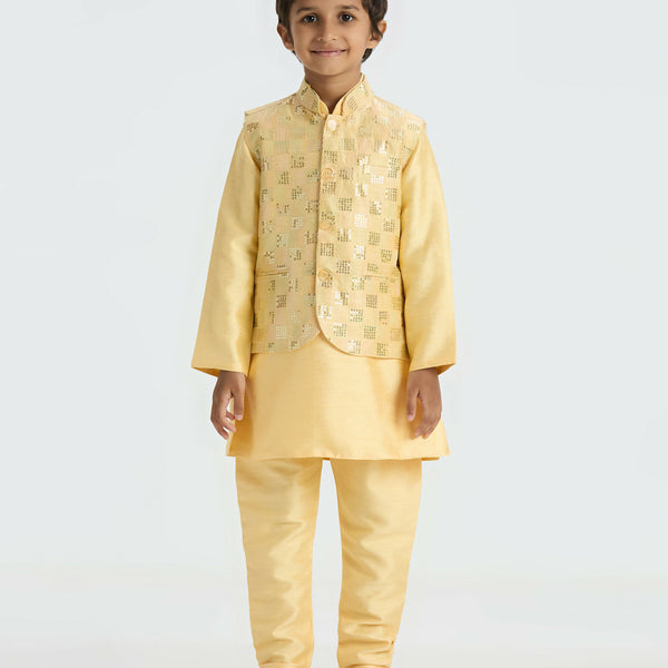 Joban Fashion Kids Island Elegant Box Sequence work Nehru Jacket Full Sleeves Kurta, Pyjama Set - Golden - Distacart
