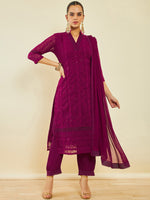 Thumbnail for Soch Paisley Embroidered Sequinned Kurta With Trousers & Dupatta - Distacart