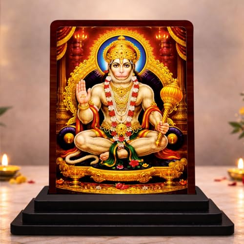 Hanuman Royal Darshan Wooden Idol 4x5 Inch HD Printed Table Decor for Home Temple