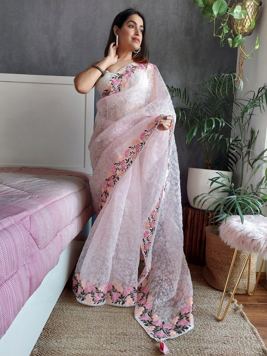 Anouk Floral Embroidered Organza Saree - Distacart