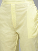 Thumbnail for ADA Women Yellow & Olive Green Chikankari Floral Embroidered Sustainable Handloom Kurta with Trousers - Distacart