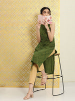 Thumbnail for Ode by House of Pataudi Women Green Printed Pure Cotton Halter Neck Rozana Kurta - Distacart