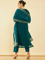 Thumbnail for Soch Floral Printed Round Neck Three-Quarter Sleeves Kurta with Trousers & With Dupatta - Distacart
