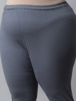 Thumbnail for TAG 7 Women Plus size Grey Solid Cotton Ankle-Length Leggings - Distacart