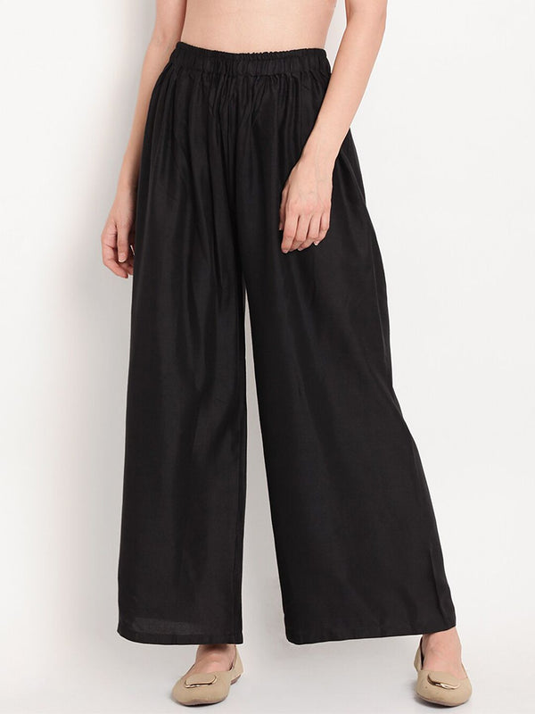 TAG 7 Women Pack of 2 Black & Beige Solid Wide-Leg Palazzos