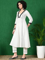 Thumbnail for Sangria Square Neck Mirror Work Pure Cotton A-Line Kurta With Trouser