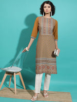 Thumbnail for Vishudh Rust Ethnic Motifs Printed Straight Kurta