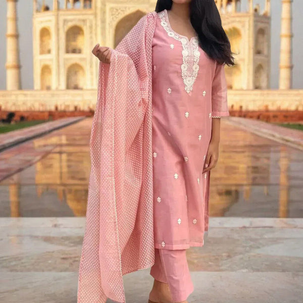 Kalini Floral Embroidered Kurta With Trousers & Dupatta - Distacart