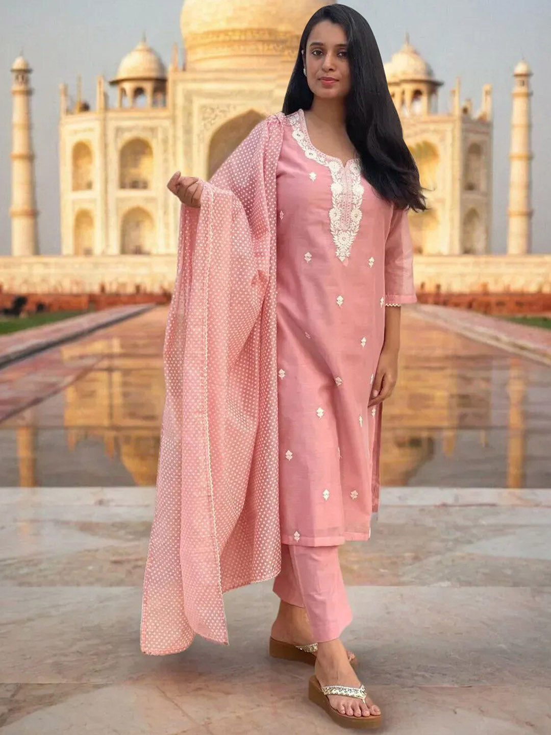 Kalini Floral Embroidered Kurta With Trousers & Dupatta - Distacart