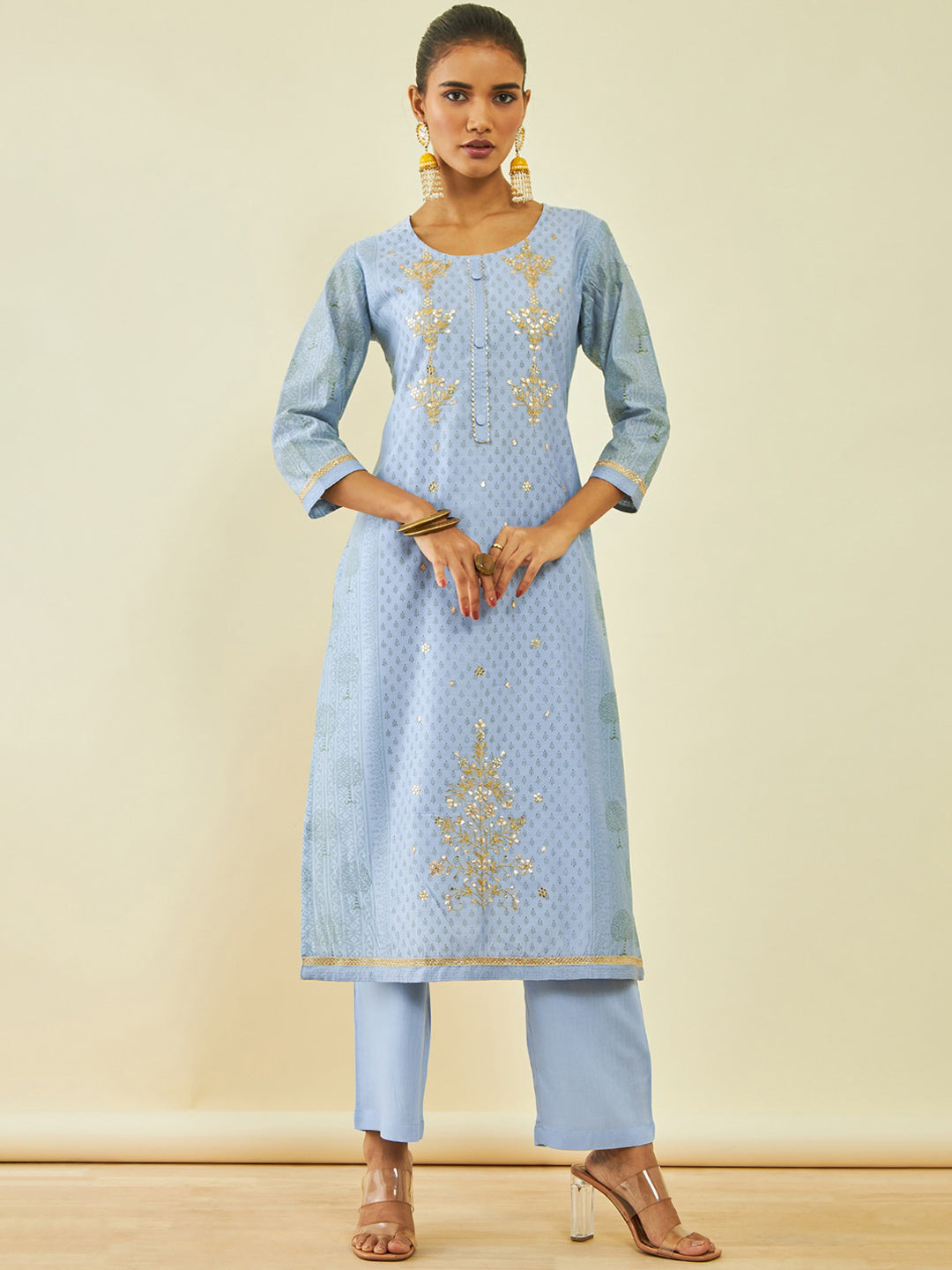 Soch Ethnic Motifs Embroidered Gotta Patti Chanderi Silk Kurta With Trousers & Dupatta - Distacart