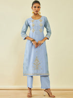 Thumbnail for Soch Ethnic Motifs Embroidered Gotta Patti Chanderi Silk Kurta With Trousers & Dupatta - Distacart