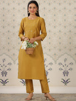 Thumbnail for Ode by House of Pataudi Geometric Embroidered Mirror Work Kurta With Trousers - Distacart